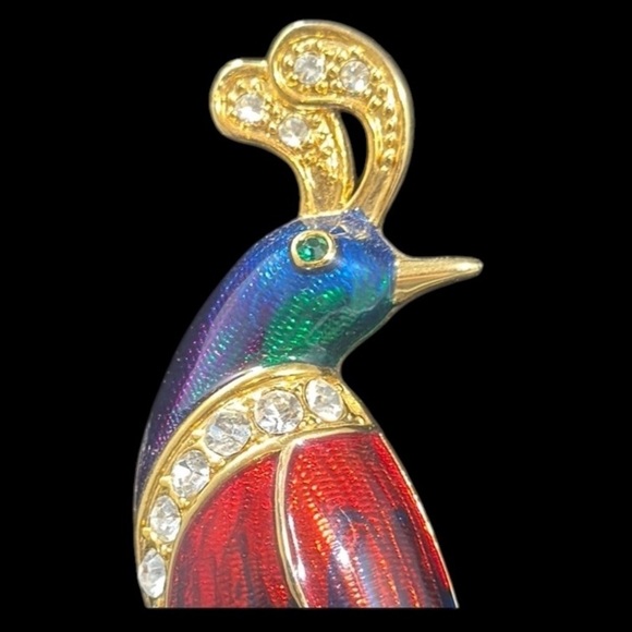 Bird of paradise enamel, rhinestone, gold tone, brooch, pin, estate jewelry - Picture 2 of 7